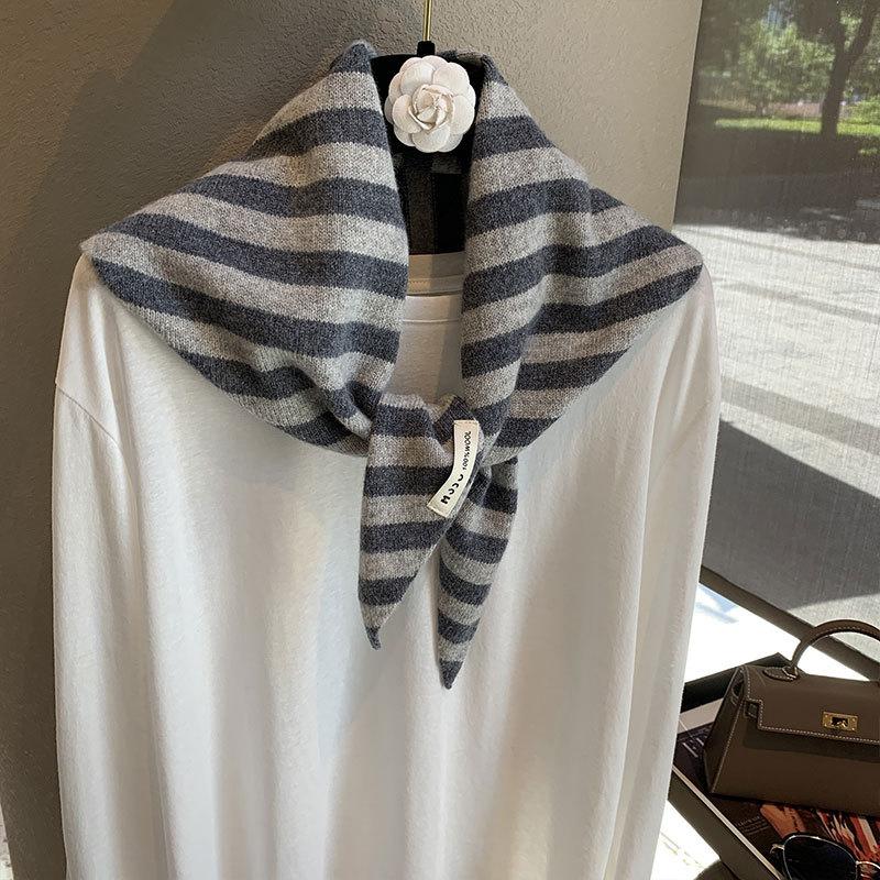 Korean Version Versatile Triangle Scarf Striped Shawl Headscarf Knitted Women s Korean Multifunctional Small Scarf Scarf Striped Shawl 115*38
