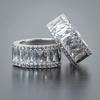 Wide Curved Half Hoop Earrings Center Baguette Cut Cubic Zirconia with Side Round Stone Paved Silver Tone Formal Banquet Ladies Accessories