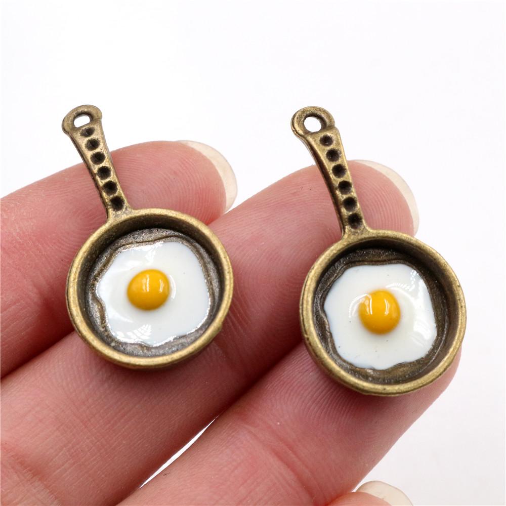 6pcs Charms Pendant 32x17mm Funny Egg Omelette Pan DIY Jewelry Making Accessories for Necklace Keychains Findings