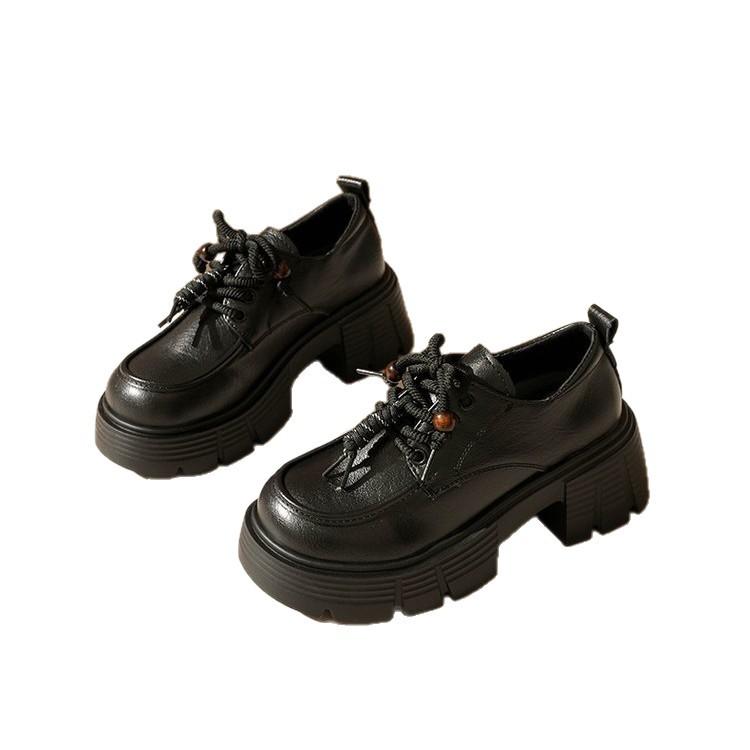 Platform Loafers Women's 20025 New Autumn Shoes Versatile Black Single Shoes Soft Soles Are Not Tired British Small Leather Shoes