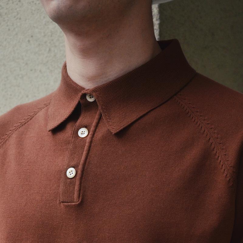 Men's Italian Khaki Knitted Polo Shirt - American Retro Short-Sleeved Cotton Tee for Summer