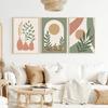 Abstract Boho Landscape Posters Sun Leaves Canvas Painting Geometric Lines Plant Wall Art Pictures For Living Room Home Decor