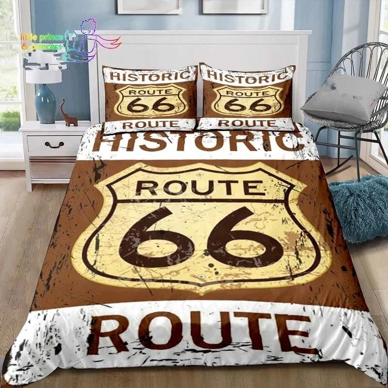 Historic American Route 66 Comfortable Duvet Quilt Cover Pillowcase Bedding Set Children Bedroom Decoration Home Textile Single