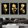 3 Stück Gold Rose Blume Schwarze Leinwandbilder Nordisch Modern Wohnzimmer Wandkunst Dekorative Bilder Wandkunst Poster Drucke