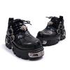 Retro Rock Dark Punk Small Leather Shoes Metal Splicing Men And Women With The Same Niche Flame Low-Top Heightening Big Head Shoes