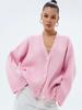 Women's Thick Pink Knit Cardigan - European & American Style