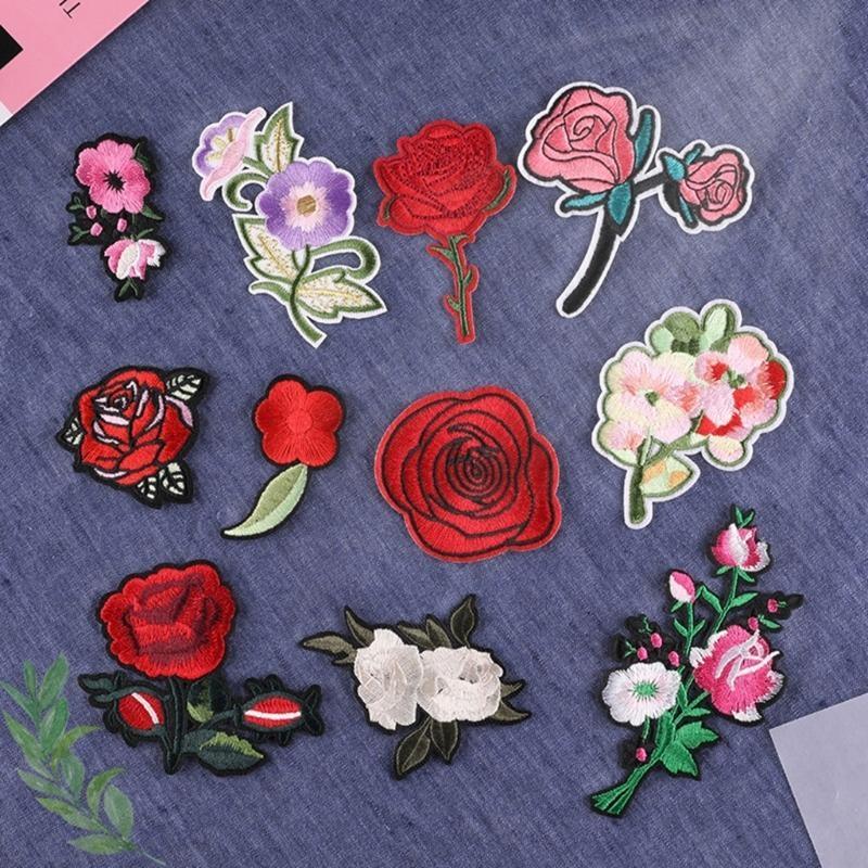  11Pieces Rose Flower Embroidered Iron on Patches Embroidery Applique Patches Sew On Clothing Patches for Clothes Jackets