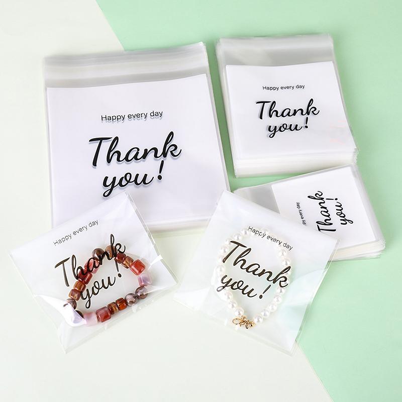 50 Pcs Transparent Thank You Self-Adhesive Bag Plastic Pouches For Diy Jewelry Display Cookies Storage Gifts Bag