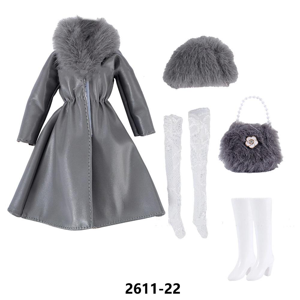 30cm Doll Clothes Fashion Luxury Fur Collar Waist Leather Trench Coat Jacket Pants Skirt Set For 1/6 Supermodel Doll Accessories
