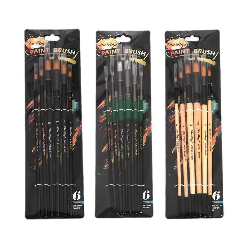 Set de 6 perii de păr din nailon pentru studenții de artă transfrontalieri - Perfect pentru pictură DIY, acuarelă, pictură acrilică și pictură în ulei.