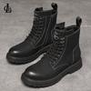 Inner heightening Martin boots men's high-top winter velvet American locomotive leather boots genuine leather casual beef tendon sole tooling boots