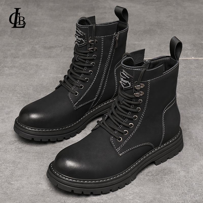 Inner heightening Martin boots men's high-top winter velvet American locomotive leather boots genuine leather casual beef tendon sole tooling boots