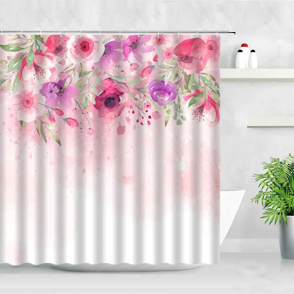 3D fialové květinové sprchové závěsy Vodotěsná koupelnová zástěna Wisteria Květ motýl Levandule Dekor do vany Koupelnový závěs Baño
