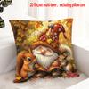 1pc Bohemian-style Autumn Gnome and Squirrel Mushroom Themed Pillowcase, Made of Soft and Smooth Polyester Short-pile Fabric, Featuring a Single-sided