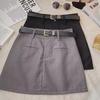 Fustă coreeană gri 2024, subțire, cu linie A, cu talie înaltă - fustă scurtă anti-expunere pentru femei de primăvară