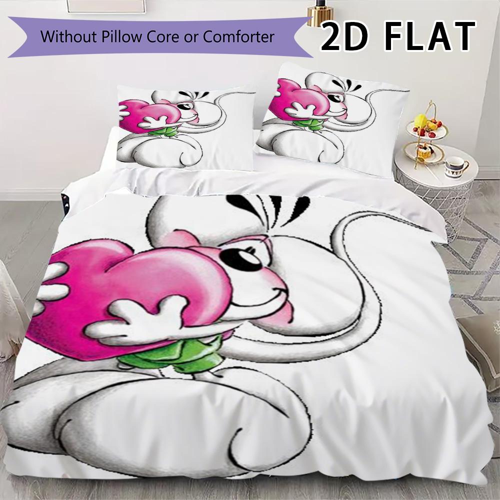 Diddl Pattern Bedding Uilt Set Uilt Cover Pillowcase Home Decoration Birthday Gift (1 * Duvet Cover + 2 * Pillowcase Without Core)