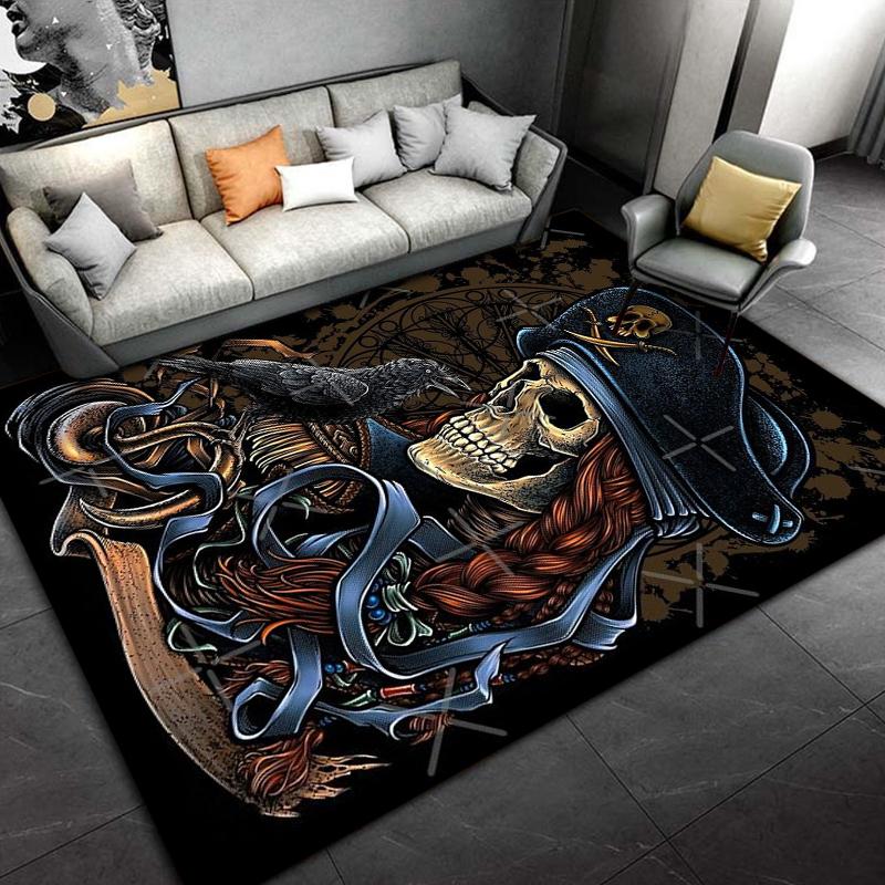 Skeleton Sea Pirate Pattern Rug Carpet for Living Room Bathroom Mat Creative Doormat Carpet for Bedroom Home Decor Play Mats