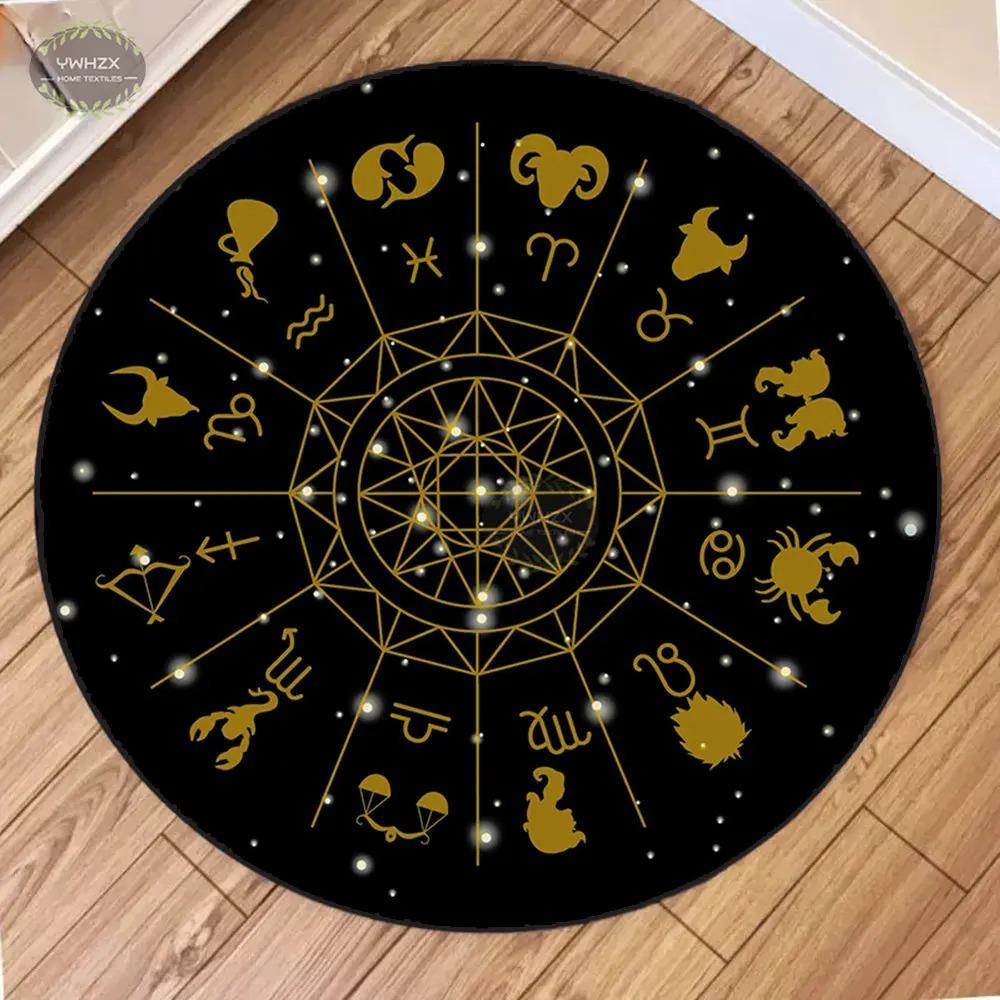 Mystical Constellation Round Mat Tarot Wheel Living Room Non-Slip Carpet Meditation Home Decoration
