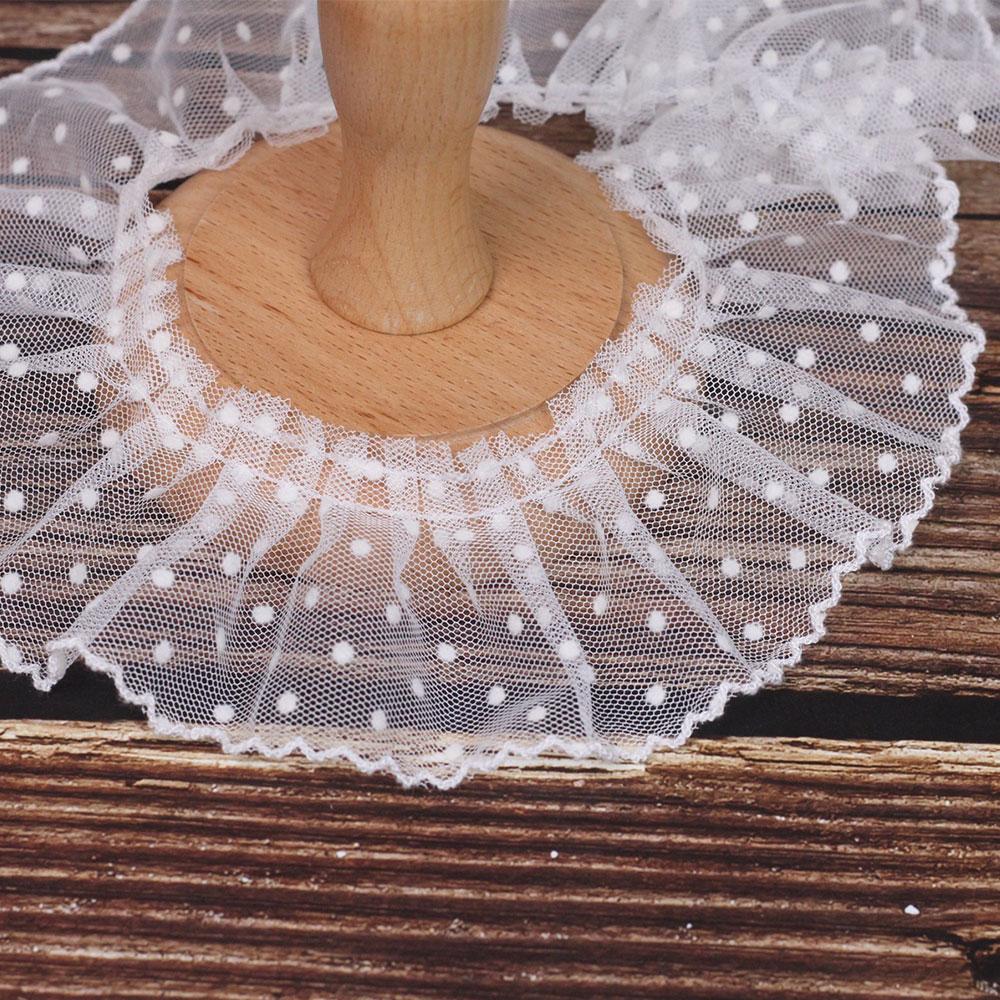 Luxury 5cm Wide 3D Pleated Lace Ribbon Black White Polka Dot Embroidery Ruffle Trim for DIY Doll Clothing Accessories