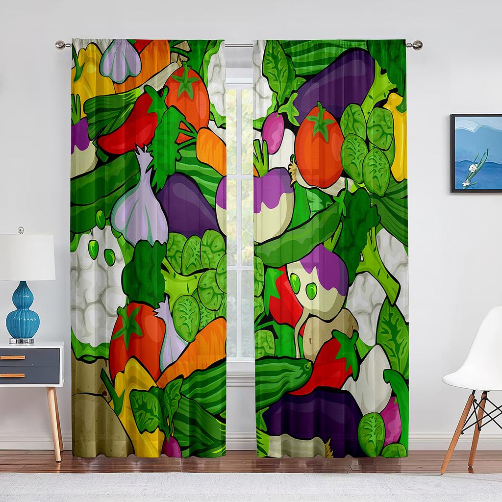 Cartoon Früchte Fenster Tüll Vorhänge für Wohnzimmer Kinderzimmer Küche Dekor Wassermelone Kiwi Ananas Transparenter Voile Vorhang