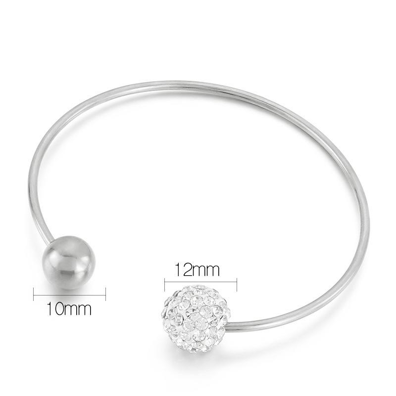 Titanium Steel Openable C-Shaped Bracelet with Diamond Round Beads
