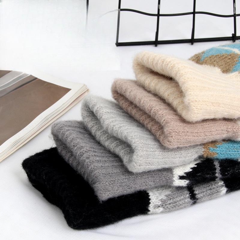 Square Touch Screen Gloves for Women Autumn and Winter Thickened and Cute Warm Yarn Korean Anti Cold Knitted Gloves