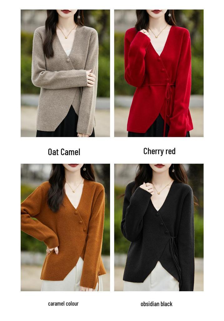 Autumn/Winter 2024: Women's Wool Knit Lace-Up V-Neck Cardigan