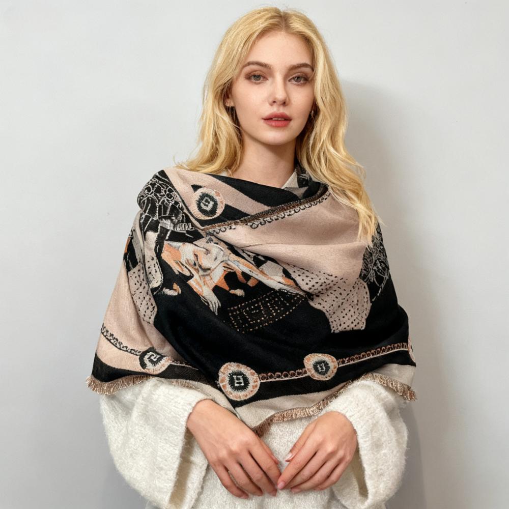 185x65cm New Fashion Pony Pattern Cashmere Scarf for Women Winter Acrylic Scarf Fashionable and Versatile Warm Shawl