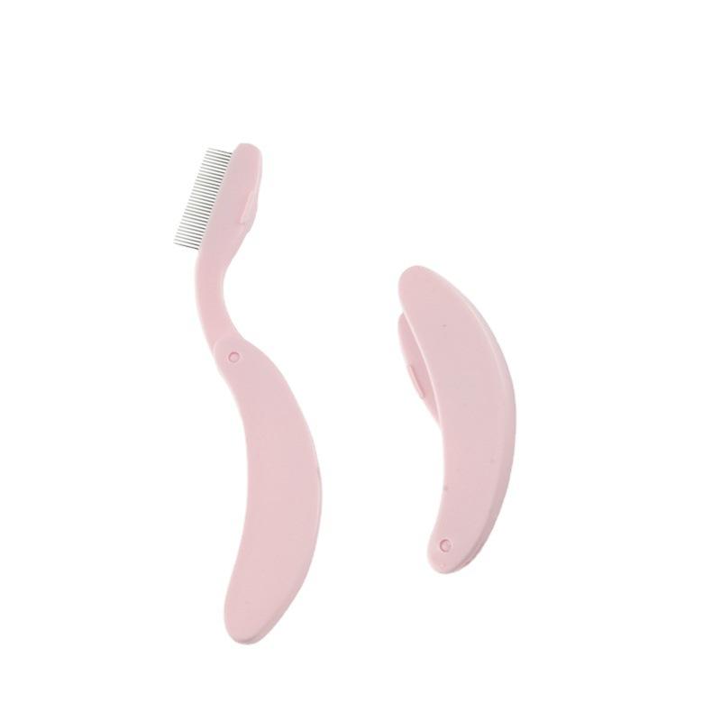 

Цветная расческа для бровей со стальной иглой и изогнутой ручкой, инструмент для красоты ресниц, складная расческа с пластиковой ручкой для бровей, расческа для ресниц из нержавеющей стали розовый