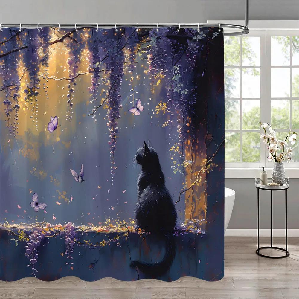 Funny Cat Children'S Shower Curtain Colourful Cartoon Patterns Children'S Room Curtains Bathroom Decor Accessories With Hooks