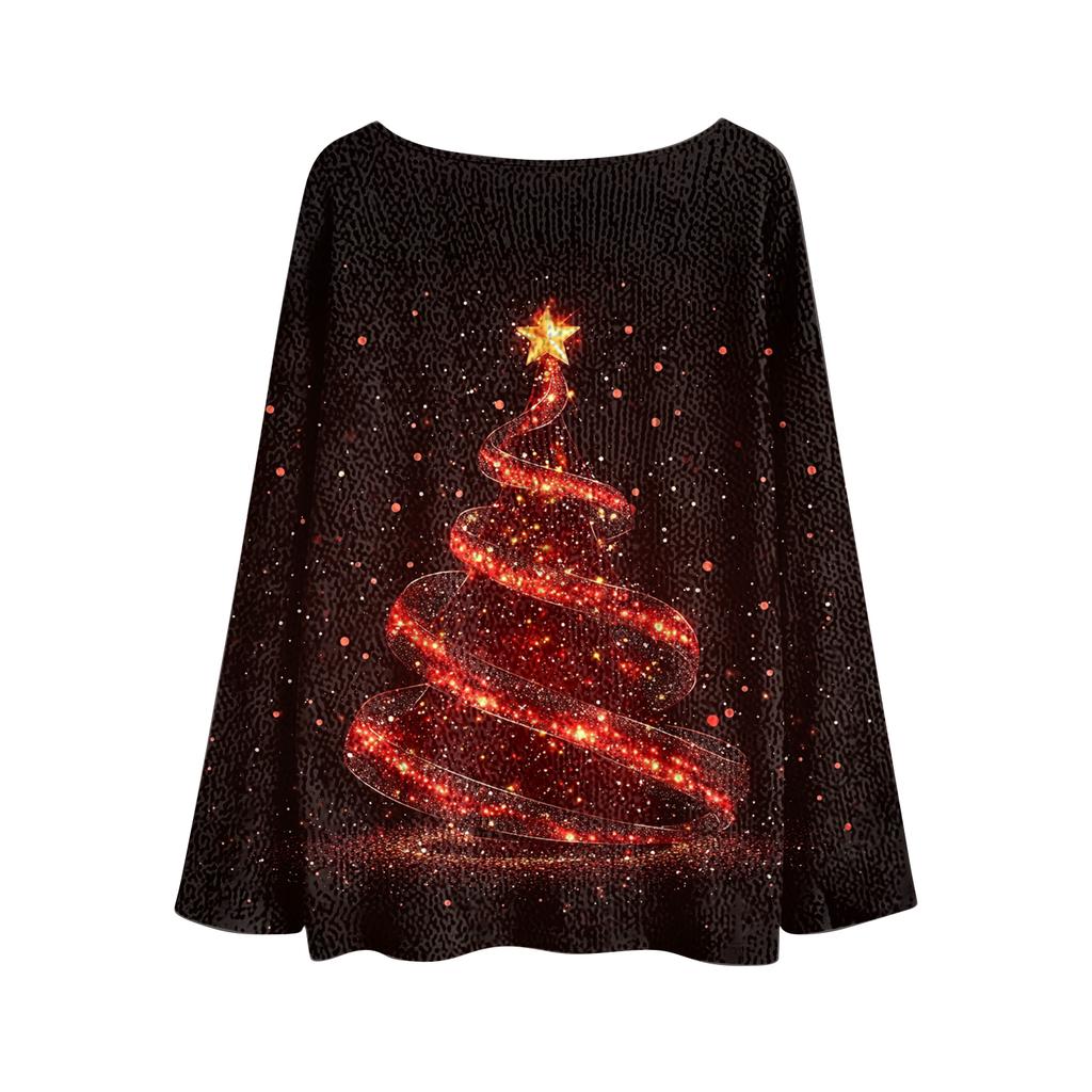 Ladies' Fashionable Casual Long Sleeved Christmas Printed Round Neck Knitted Yarn