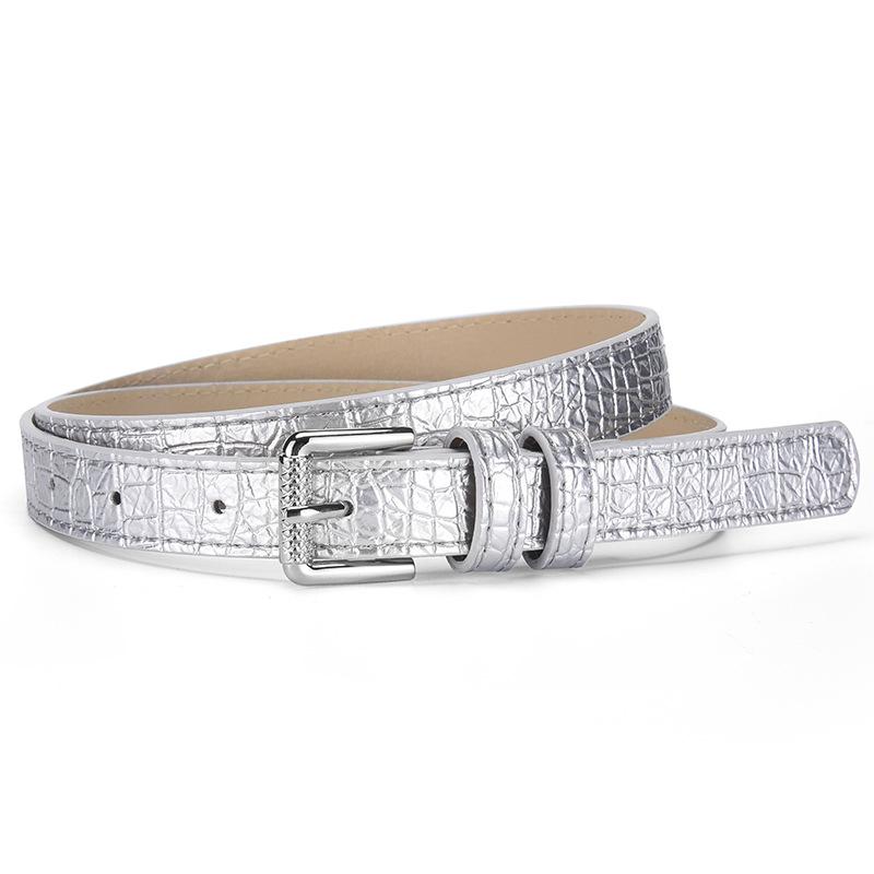 Zilveren Gesp Dunne Riem Damesmode Casual Jurk Jeans Accessoires Blauwe Riem Meisjes PU Leer Zwarte Tailleband 105CM white
