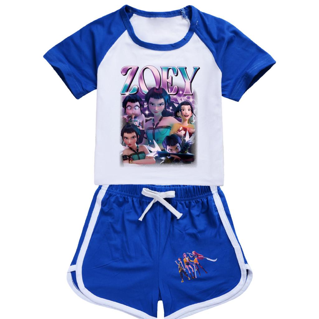 5002 Kids Girls POP Rumi Zoey Mira Print T-shirt Shorts Sport Tracksuit Clothes Set