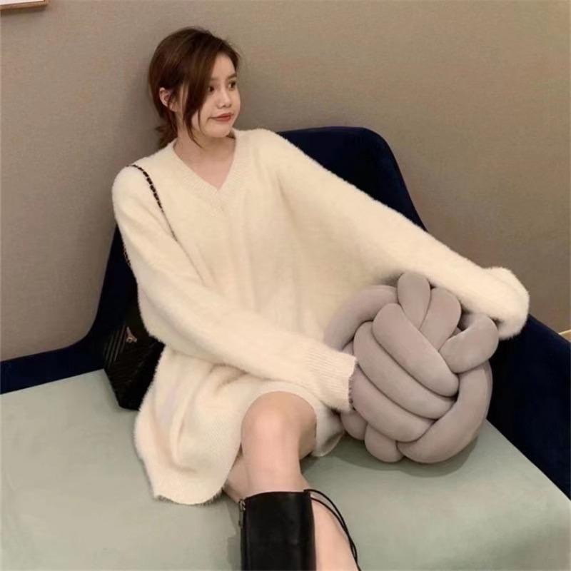 

Imitation mink thickened sweater v-neck large size women s clothing fat mm new autumn and winter loose lazy wind knitted bottoming shirt One Size