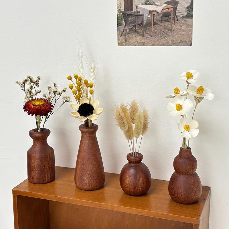 Holzvase Schreibtischzubehör Retro Blumenvase Blumenarrangement Vasen Ästhetische Dekorative Blumenflasche Heimdekoration