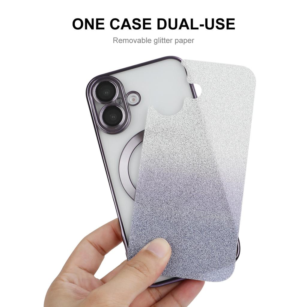 For iPhone 16 Plus Magnetic Case Glitter TPU Phone Back Cover with Lens Film