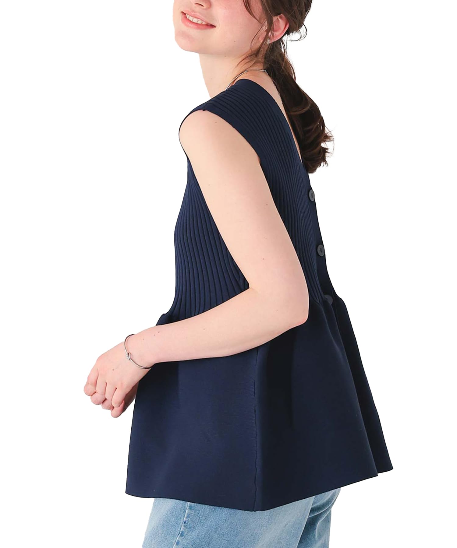 

Titibait AFXP4368 Sleeveless Peplum Knit Size L Women s Two-Way Top, Navy,