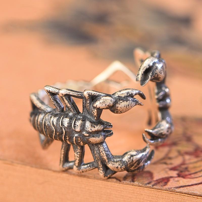 Adjustable Open Ring With Scorpion Motif Vintage Boho Style Plated Copper Unisex Fashion Jewelry