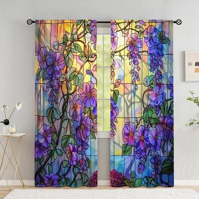 Rideau de glycine Belle glycine plus coucher de soleil, un ensemble de deux ensembles, rideau de salon de chambre à coucher à la maison