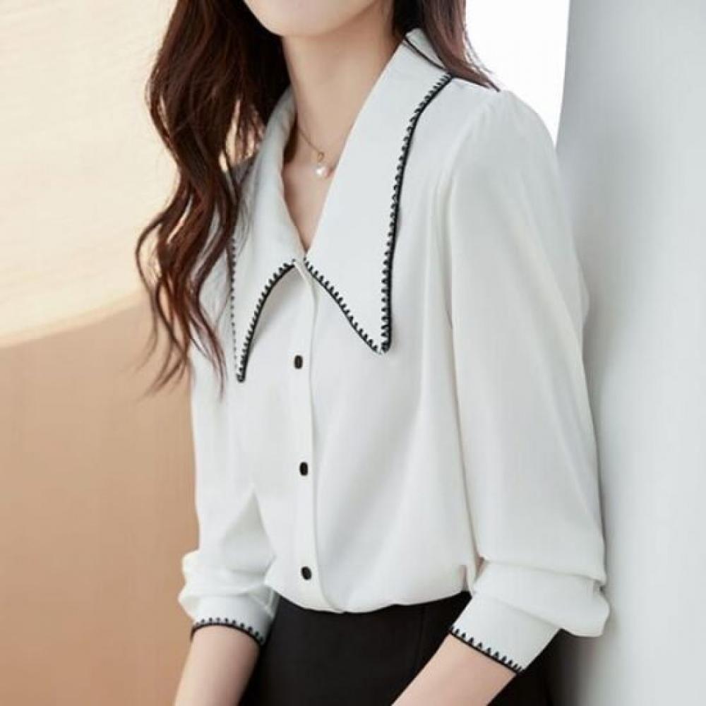 Navava Women S Stitch Point Over Collar Long Sleeve blouSe Nb2506