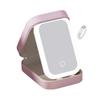 Mini LED Makeup Mirror USB Rechargeable Leather Case Jewelry Case Touch Control 360° Rotation Cosmetic Storage