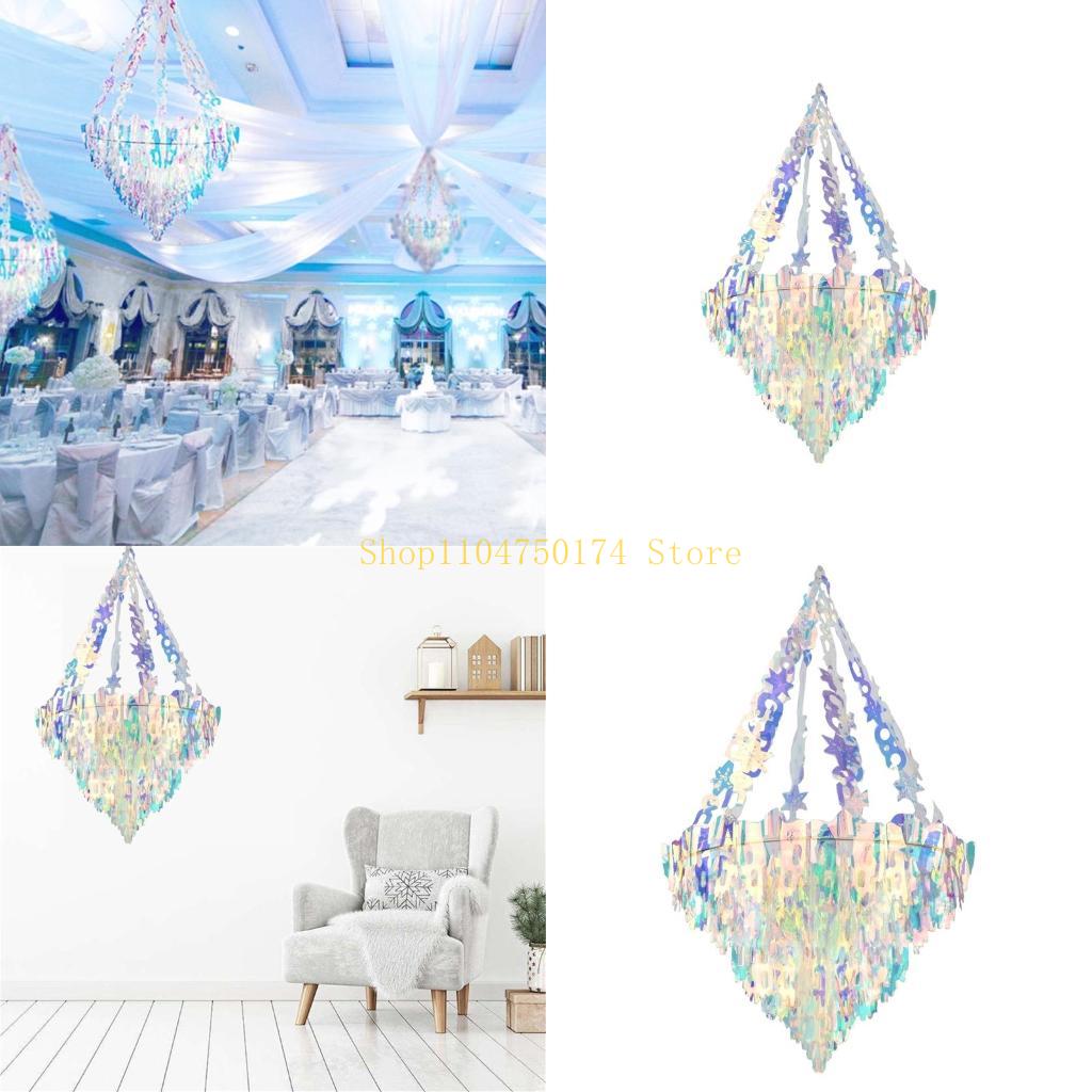

Romantic Chandelier Shaped Hanging Decoration Shiny Iridescent White Foil Ceiling Ornament for Party Wonderland Decor top sale China Mainland