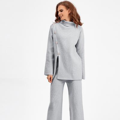 Women's Wide Leg Pant Set Knit Sweater High Collar Pullover Loose Casual Fashion Suit Autumn Winter