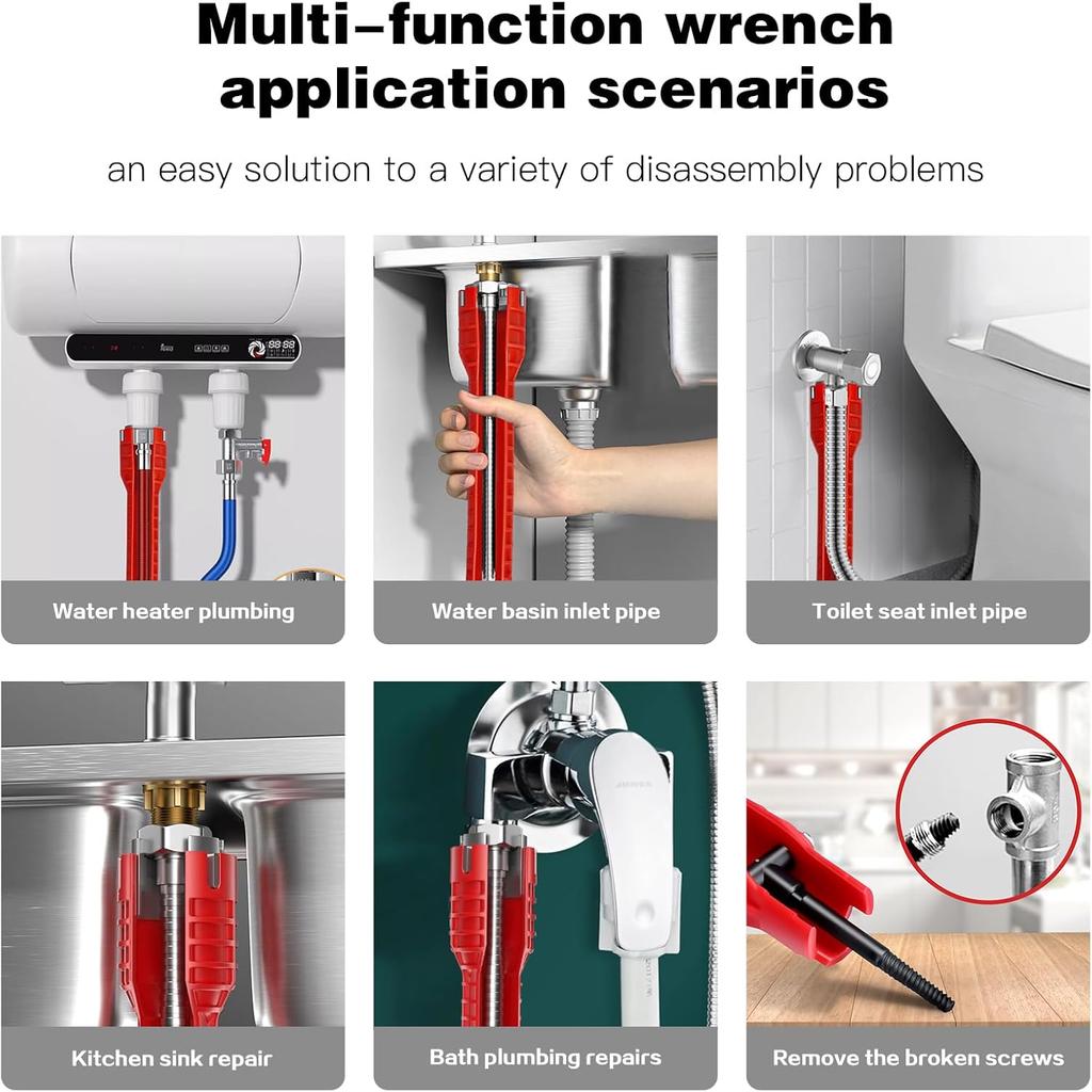 14 In 1 Faucet and Sink Wrench   Multifunctional Plumbing Wrench for Bathrooms Toilets Kitchens Sinks