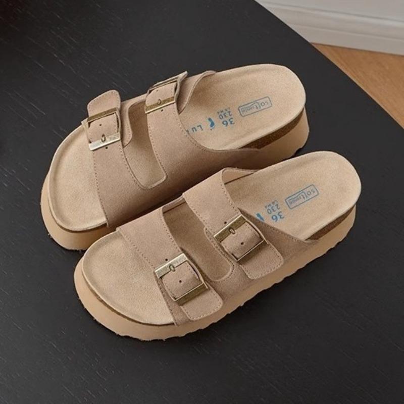7Cm thick-soled heightening cool slippers women's outer wear leather summer small people show height small size women's shoes