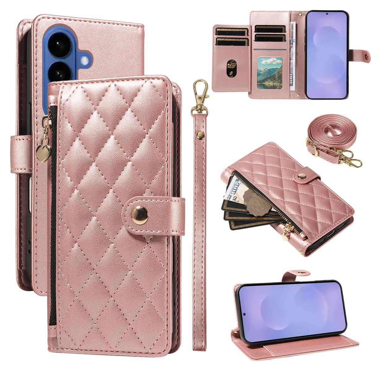 

For Samsung Galaxy S26/S26 Pro Wallet Case with Straps, Rhombus Leather Stand Phone Cover