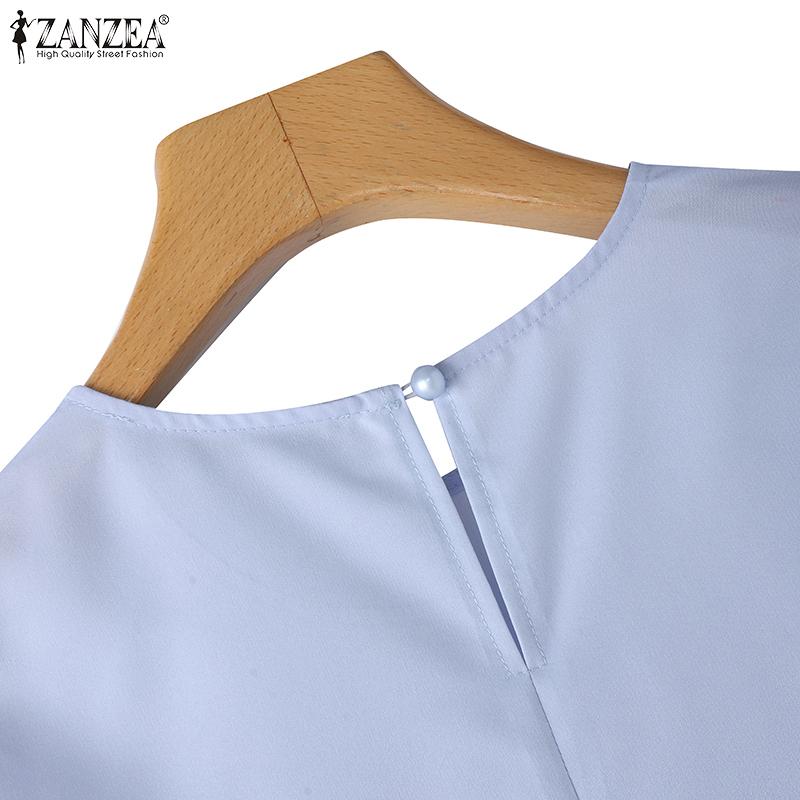 ZANZEA Women Casual Round Neck 3/4 Sleeve Loose Print Blouse