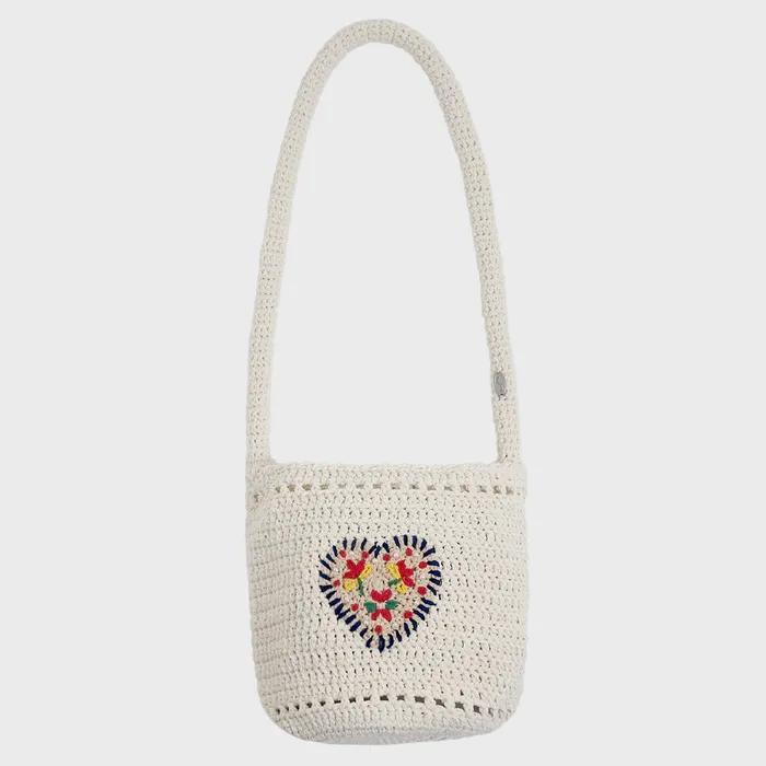 No.207 / Heart Embroidery Crochet Bucket Bag