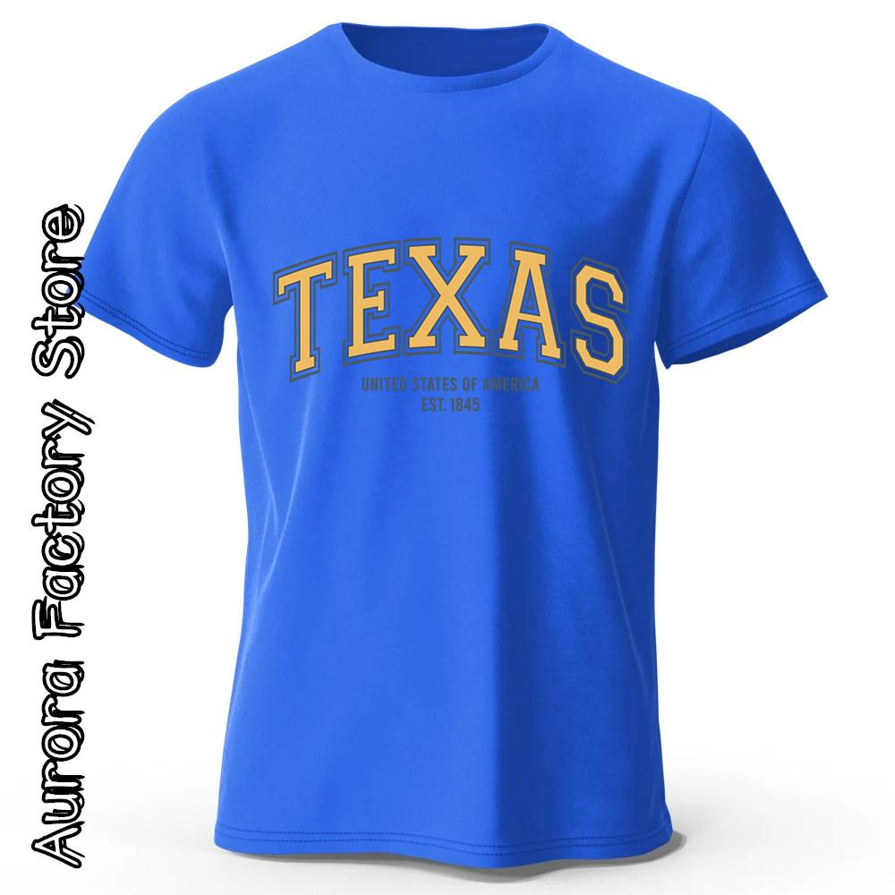 Texas Print T-Shirt Summer Men Cotton Tops Tees Male Fashion Letter Camiseta Short Sleeve Clothing American Vintage Streetwear