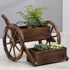 Wooden Wagon Garden Decor Rustic Flower Pot Planters Indoor Outdoor for Backyard Balcony Outside Wheelbarrow Planter for Patio